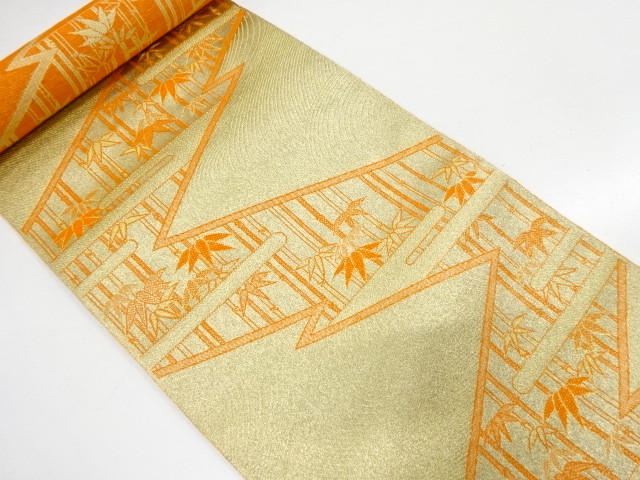 JAPANESE KIMONO / ANTIQUE BOLT FOR NAGOYA OBI / SILK / WOVEN BAMBOO GRASS